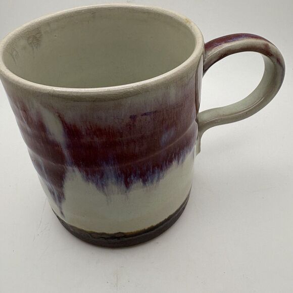 Studio Art Pottery Handmade Drip Glaze Ceramic Mug Purple Plum Light Blue Signed - Picture 3 of 7